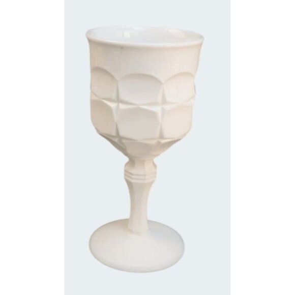 Constellation Milk Glass Water Goblet With Geometric Design Indiana Glass No.300 - Picture 4 of 7